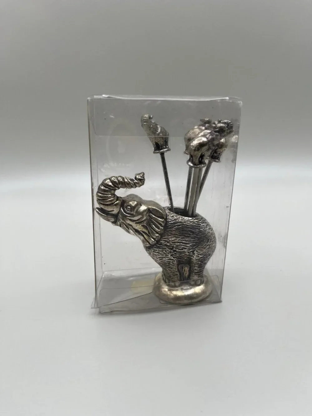 VTG Silver Plated Elephant Cocktail Fork Pick Set Spain Mid Century MCM Safari